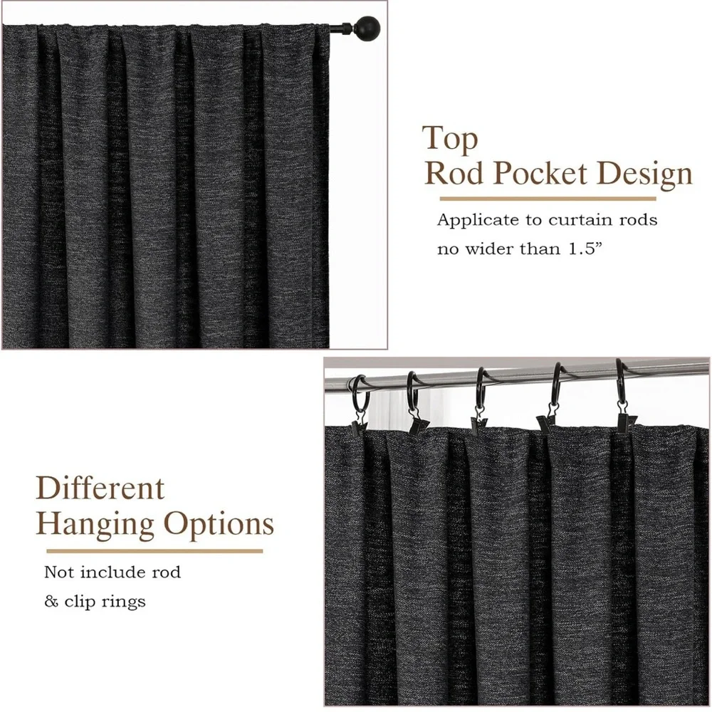 Black Curtains for Bedroom Living Room 40x72 Inch Length 2 Panels Set